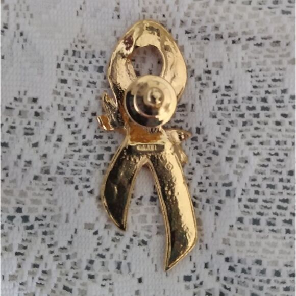 EUC VINTAGE AVON Pink & Gold Ribbon & Rose Breast Cancer Awareness 2" Pin/Brooch - Picture 3 of 6
